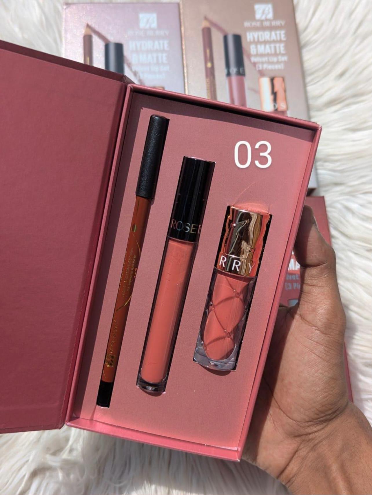 RoseBerry 3 in 1 velvet lip set